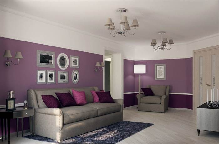 lila renkli oturma odası dekorasyonları